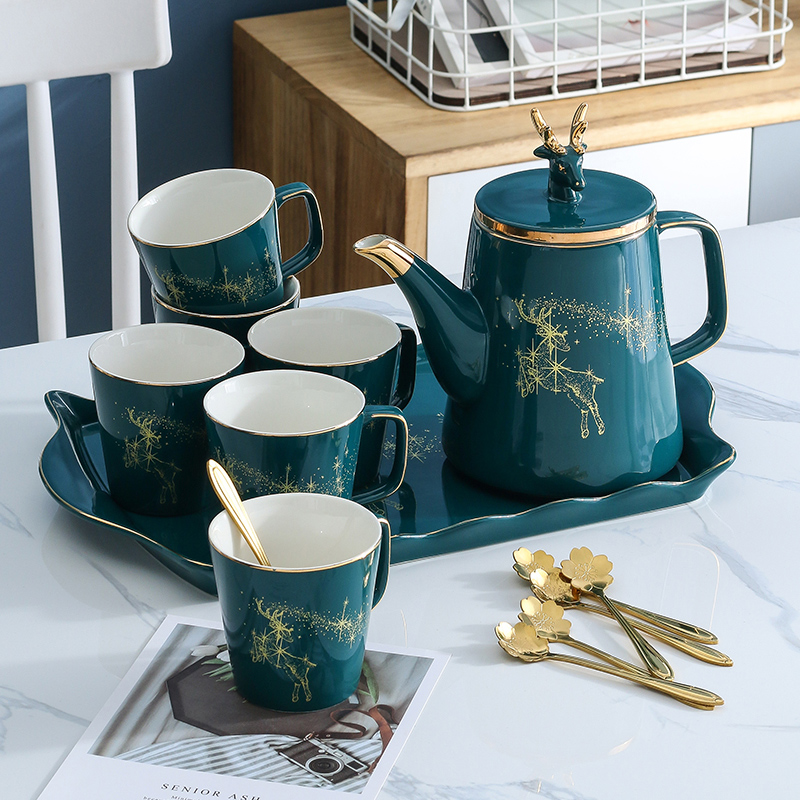 Light Extravagant Nordic Tea Cup Pot Suit Home Living Room Ceramic Drinking Water Mug Minima Tea Cold Kettle Tea Cup Water