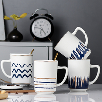 Nordic Minimalist Mark Cup With Cover Creative Milk Ceramic Mug Large Capacity Home Coffee Cup Lovers Water Cup