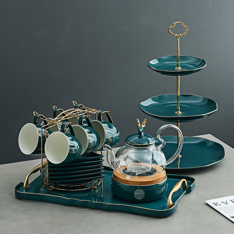 English Nordic style ceramic glass flower tea set boiled fruit flower teapot afternoon tea tea set candle can be heated