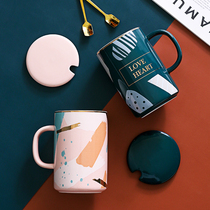 Creative Nordic Mark Cups Girls Hearts Cups Ceramics Office Lovers Water Cups Coffee Cup Milk Cup With Lid Spoon