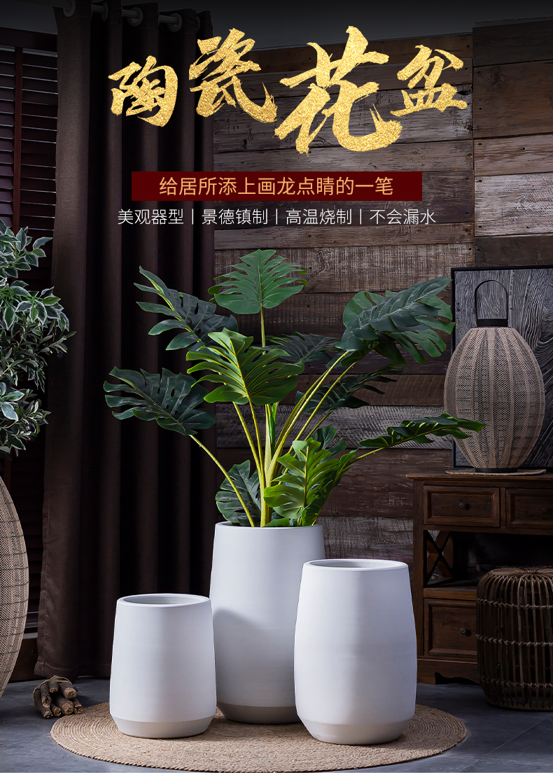 I and contracted ceramic Nordic white large flower pot ins wind green plant landscape garden is suing living room bed