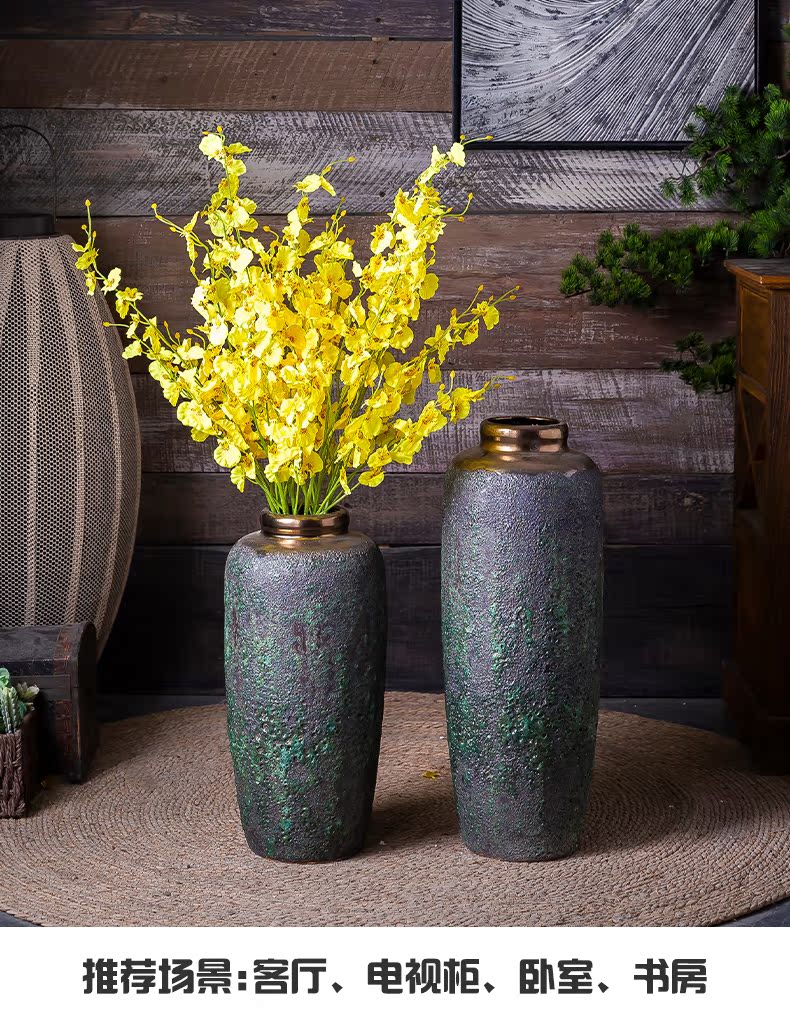 Jingdezhen ceramic vase landing dried flowers flower arrangement sitting room adornment is placed to restore ancient ways do old literary checking pottery basin