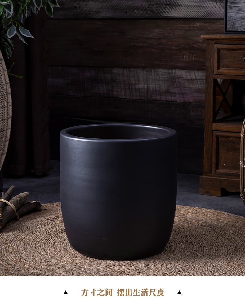 Green plant in northern black ceramic vase flowerpot I and contracted indoor plant decoration cylinder hydroponic POTS of large diameter