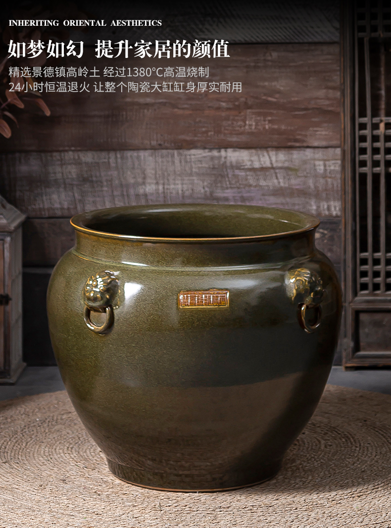 Archaize do old oversized jingdezhen ceramic cylinder lotus breeding courtyard planting cylinder lion a VAT