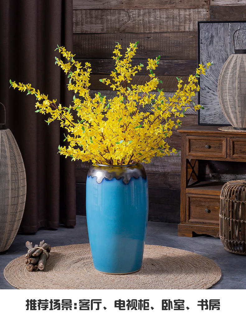 European large ground vase sitting room dry flower arranging flowers ceramic big furnishing articles American hotel household light key-2 luxury decoration