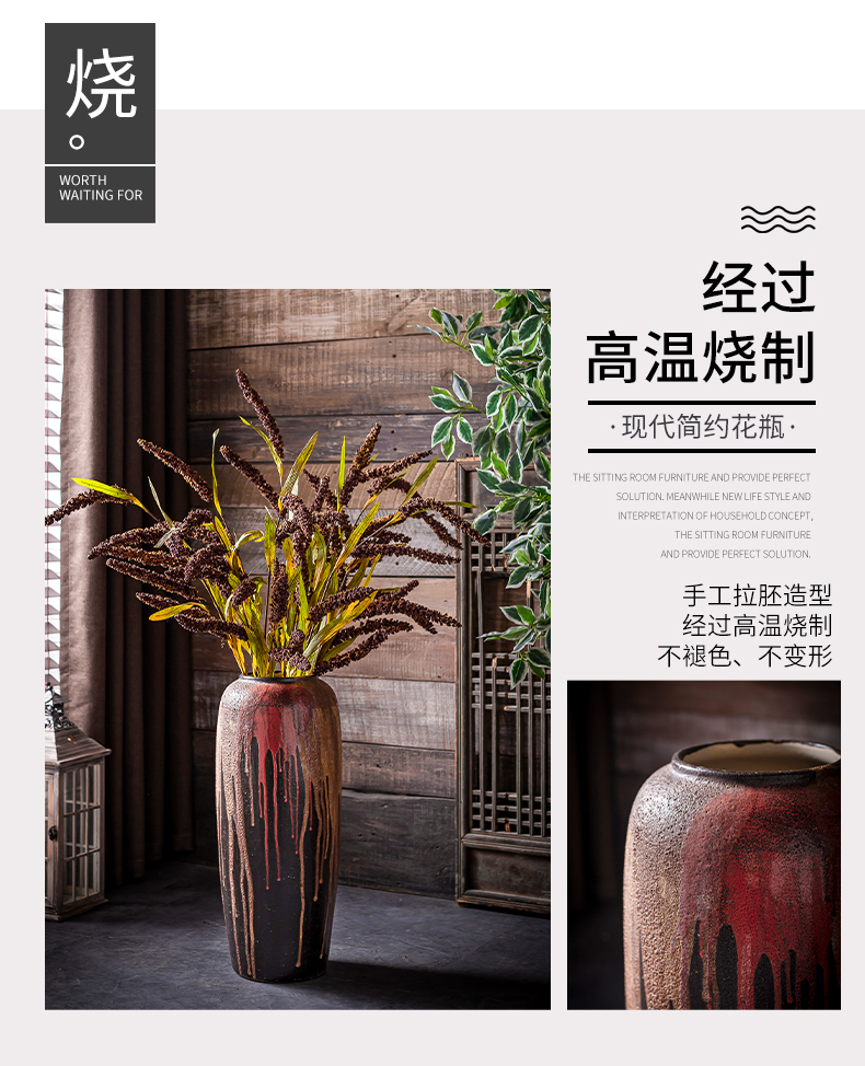 New Chinese style ceramic glaze zen flow big vase furnishing articles creative flower arranging retro sitting room decorative POTS do old literature and art