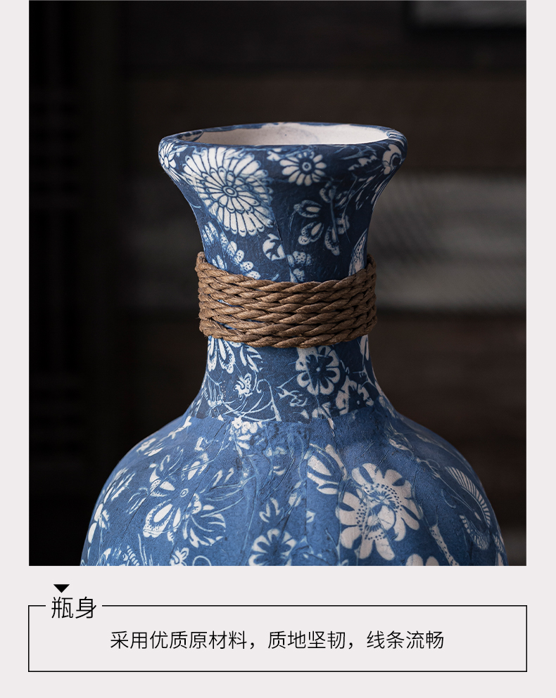 Creative dried flowers of jingdezhen blue and white vase continental Chinese style flower exchanger with the ceramics Taiwan crispy noodles flower arranging art restoring ancient ways furnishing articles