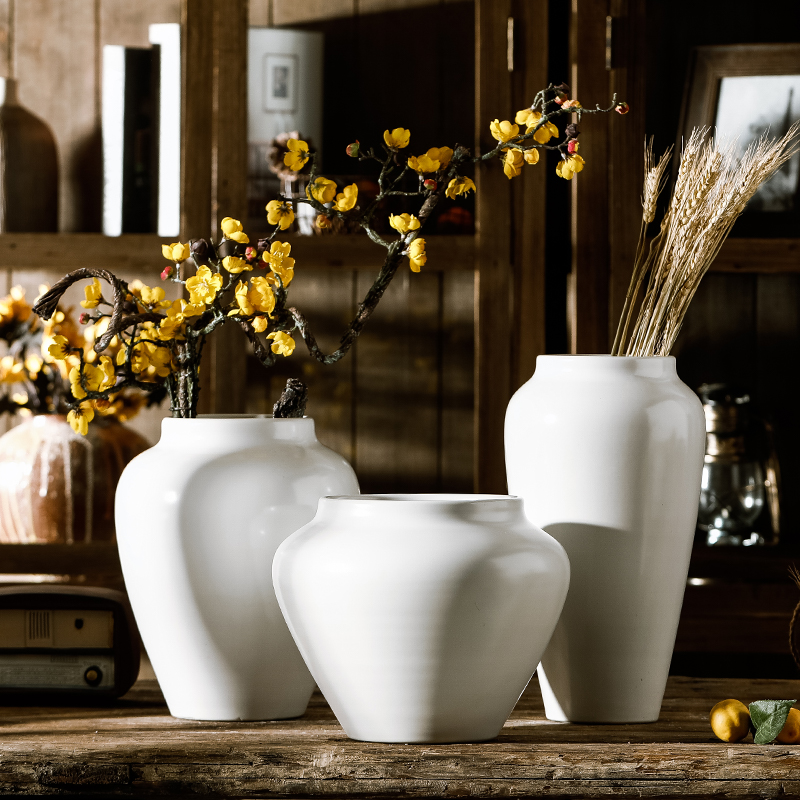 Pure white vase dried flower adornment furnishing articles ceramic sitting room decoration porcelain ware jingdezhen porcelain large POTS