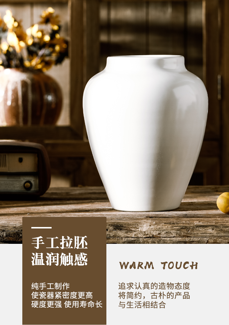 Pure white vase dried flower adornment furnishing articles ceramic sitting room decoration porcelain ware jingdezhen porcelain large POTS