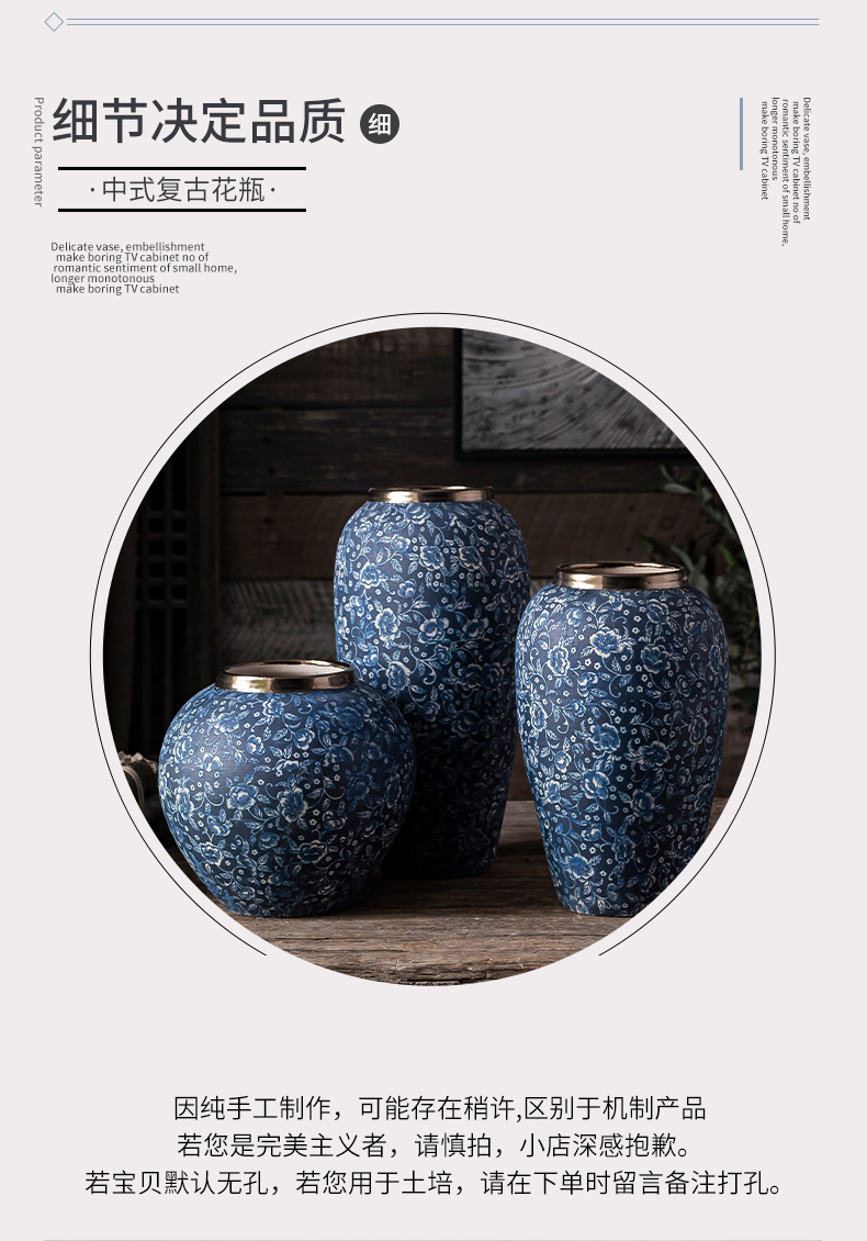 Mouths dried flowers mesa of blue and white vase, European - style flower implement jingdezhen ceramic flower sitting room dry flower arrangement to restore ancient ways furnishing articles