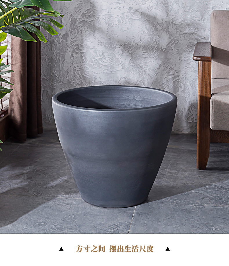 Black ceramic vase hydroponic water lily basin tank cylinder flowerpot planting large courtyard green plant in northern Europe interior decoration