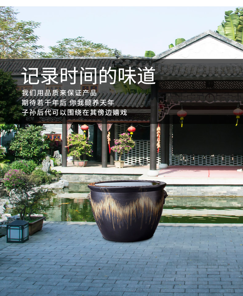 Old archaize ceramic extra large cylinder aquarium coarse pottery water lily flower bed hotel garden flowerpot retro big basin to plant trees