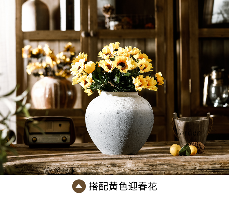 Creative jingdezhen ceramic vase furnishing articles home sitting room simulation flower flower retro coarse pottery desktop decoration