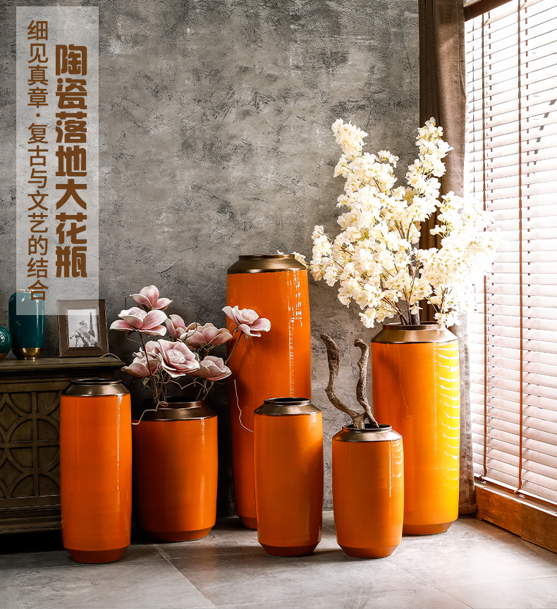 Vase furnishing articles of jingdezhen porcelain clay ceramic sitting room ground flower arrangement large flower implement retro light key-2 luxury jars