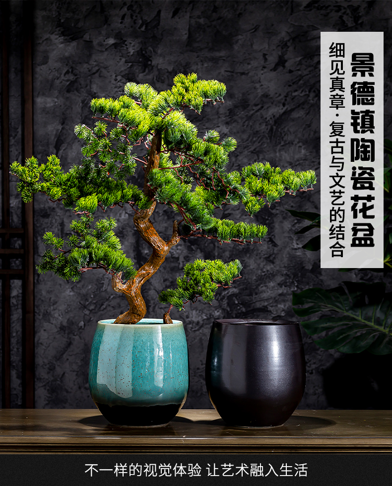 Black flower pot green balcony decoration indoor the plants contracted the new Chinese style green vase of large diameter ceramic POTS
