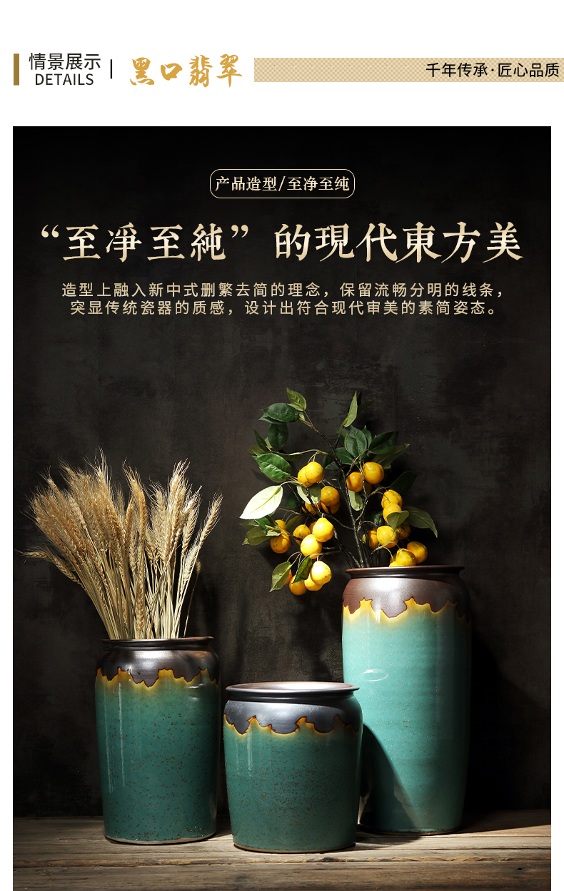Large green vase sitting room place ceramic art creative flower arranging, American household desktop ornaments restoring ancient ways