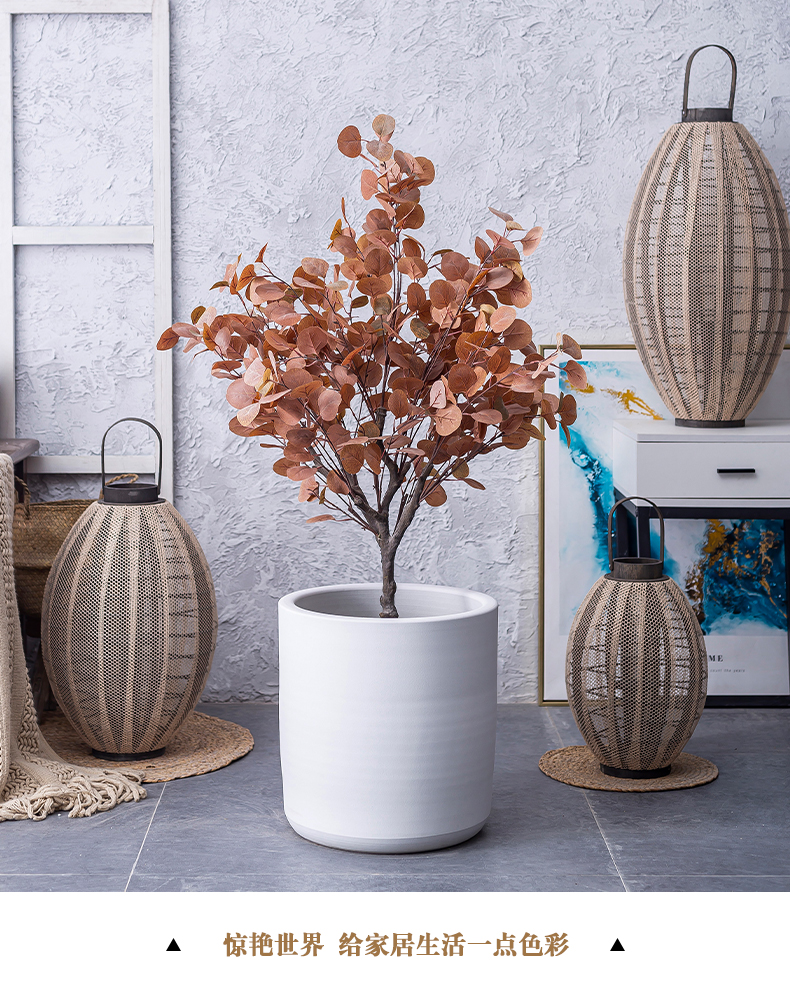 Large diameter circular ceramic light white flower pot high - end key-2 luxury Nordic I and contracted sitting room ground vase imitation of cement