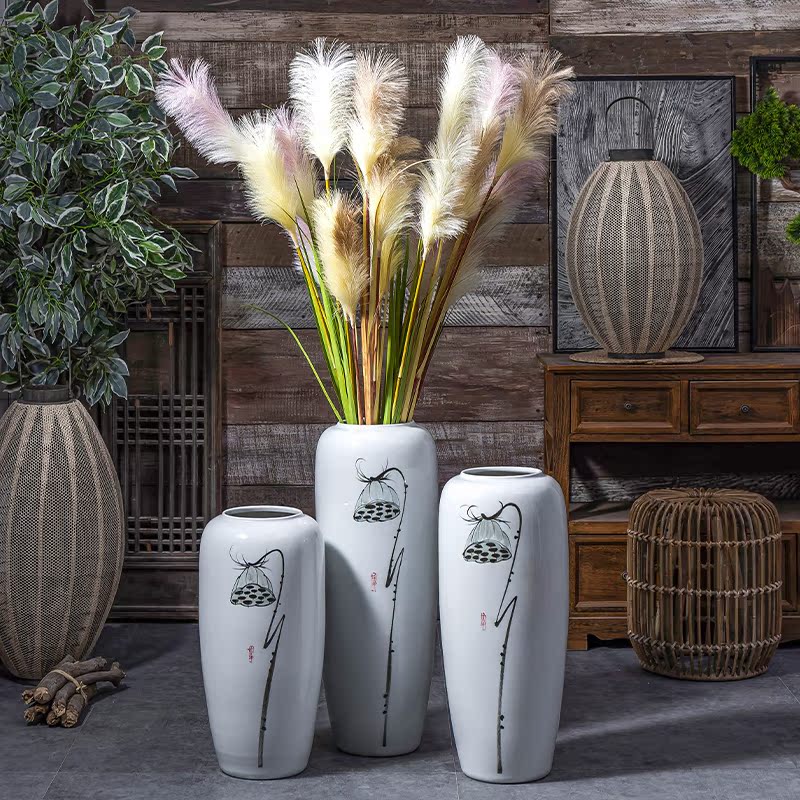 Jingdezhen ceramic creative dried flower living room floor decoration flower vase is placed large flower arranging I and contracted