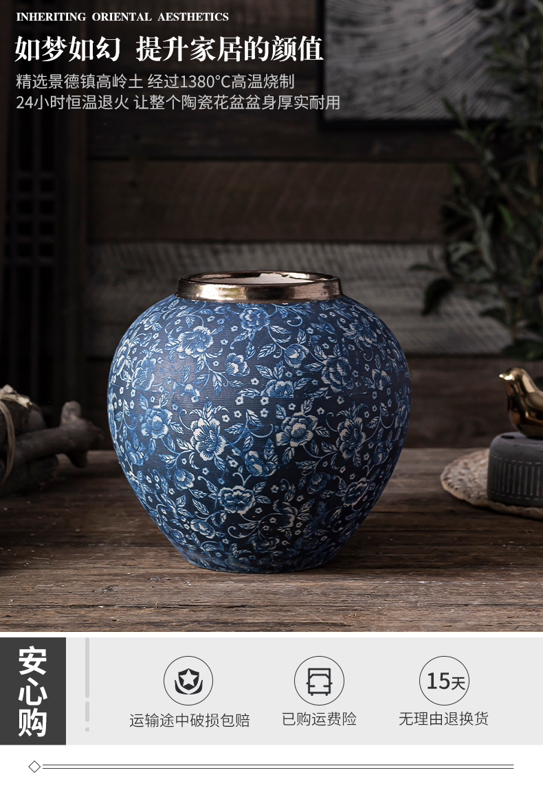 Mouths dried flowers mesa of blue and white vase, European - style flower implement jingdezhen ceramic flower sitting room dry flower arrangement to restore ancient ways furnishing articles