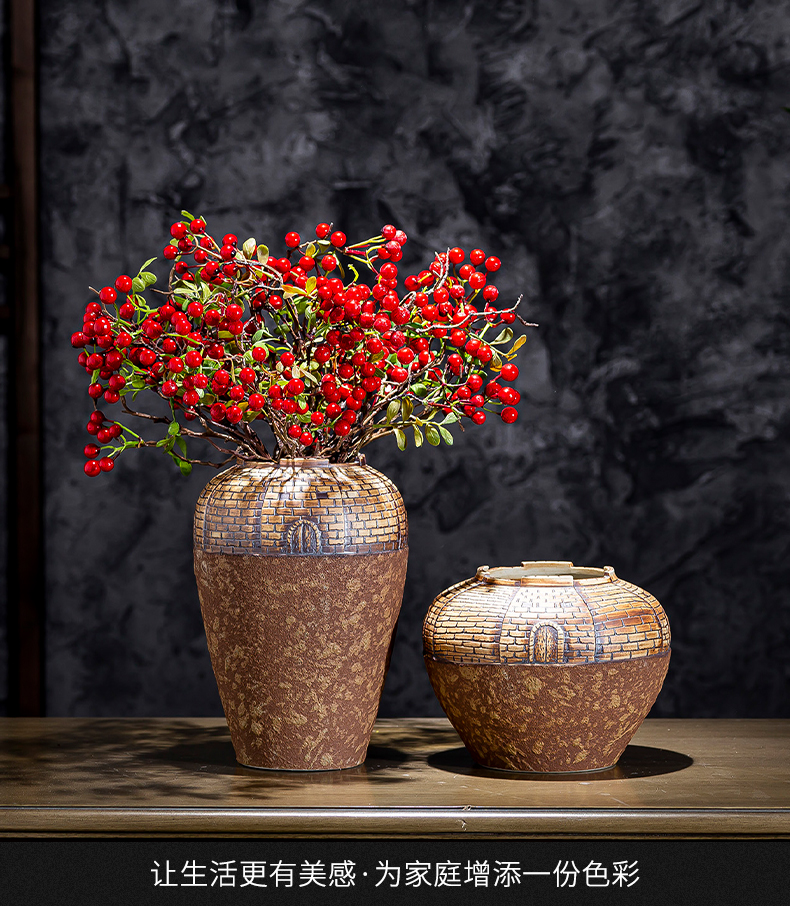 The Vases, flower arrangement sitting room manual coarse pottery archaize do old pottery art style of Chinese style water raise flower implement American desktop