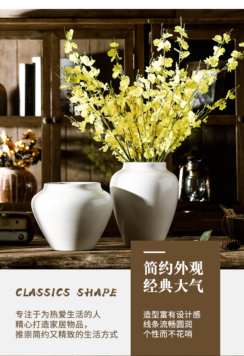 Pure white vase dried flower adornment furnishing articles ceramic sitting room decoration porcelain ware jingdezhen porcelain large POTS