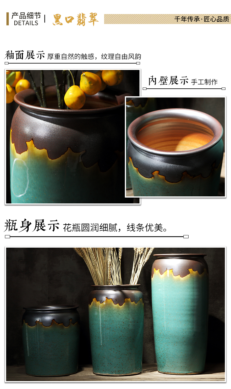 Large green vase sitting room place ceramic art creative flower arranging, American household desktop ornaments restoring ancient ways