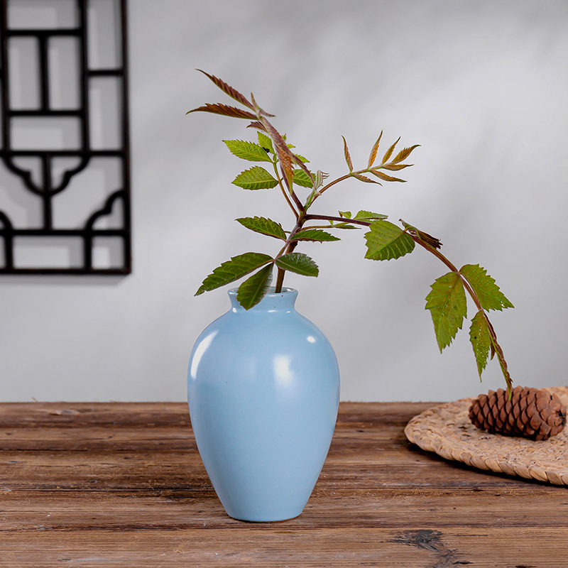 New Chinese style ceramic small square bottle of Japanese tea taking flowers inserted household adornment zen blue floret bottle tea tray was furnishing articles