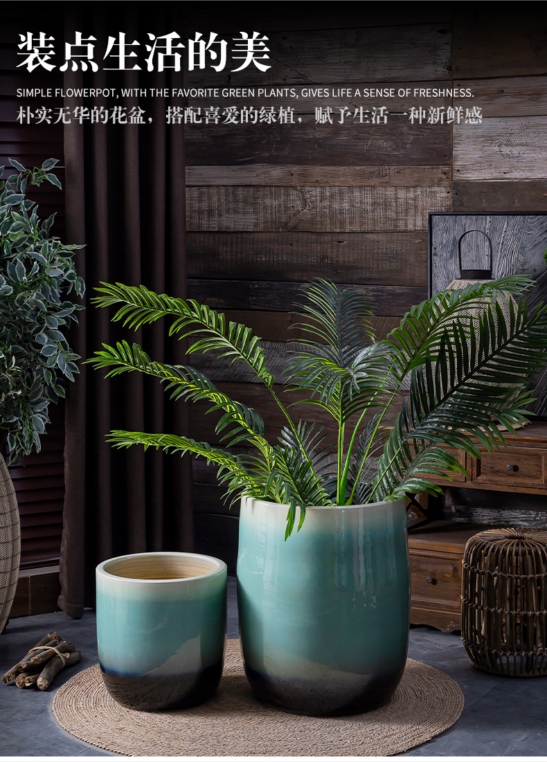 Landscape garden decorative flower arranging furnishing articles American green large ceramic vase landing creative gallons Nordic flowerpot