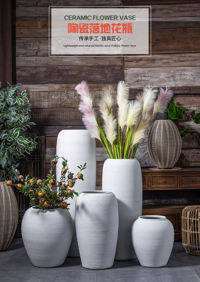 Jingdezhen ceramic big vase Nordic dried flower arranging flowers sitting room adornment is placed I and contracted white clay landing