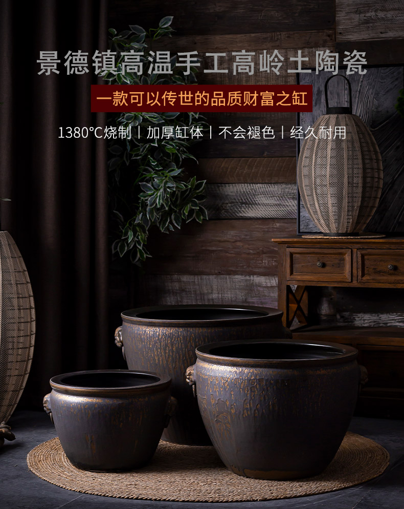 Extra large ceramic fish tank water furnishing articles coarse pottery basin of the lotus pond lily bowl goldfish tank cylinder landscape the tortoise