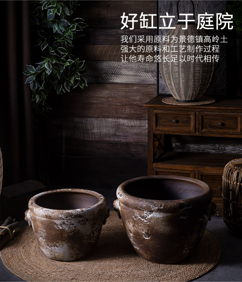 Jingdezhen thick ceramic large aquarium archaize square, lotus lotus basin plutus courtyard balcony potted landscape furnishing articles