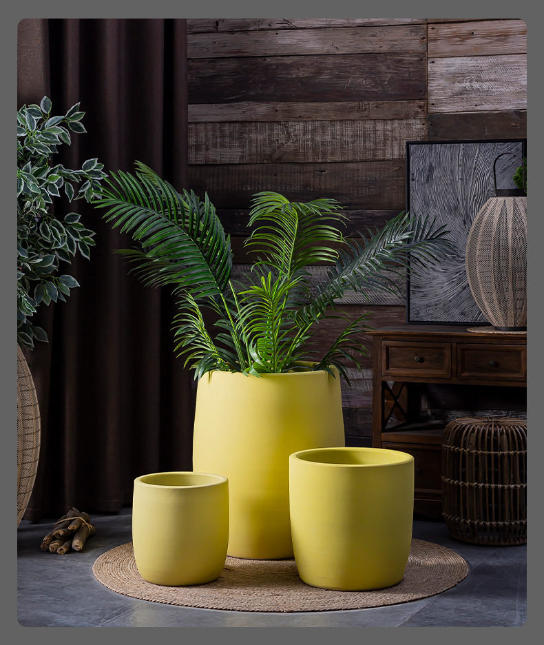 Morandi ceramic vase furnishing articles yellow flower arrangement sitting room boreal Europe style flower implement large diameter ground flowerpot suits for