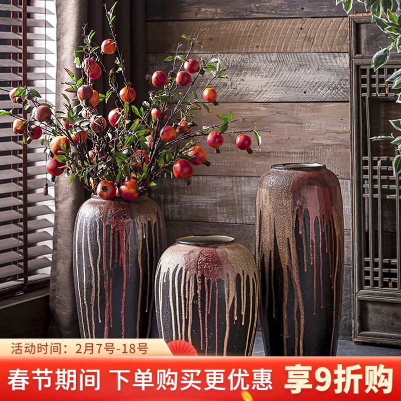 New Chinese style ceramic glaze zen flow big vase furnishing articles creative flower arranging retro sitting room decorative POTS do old literature and art