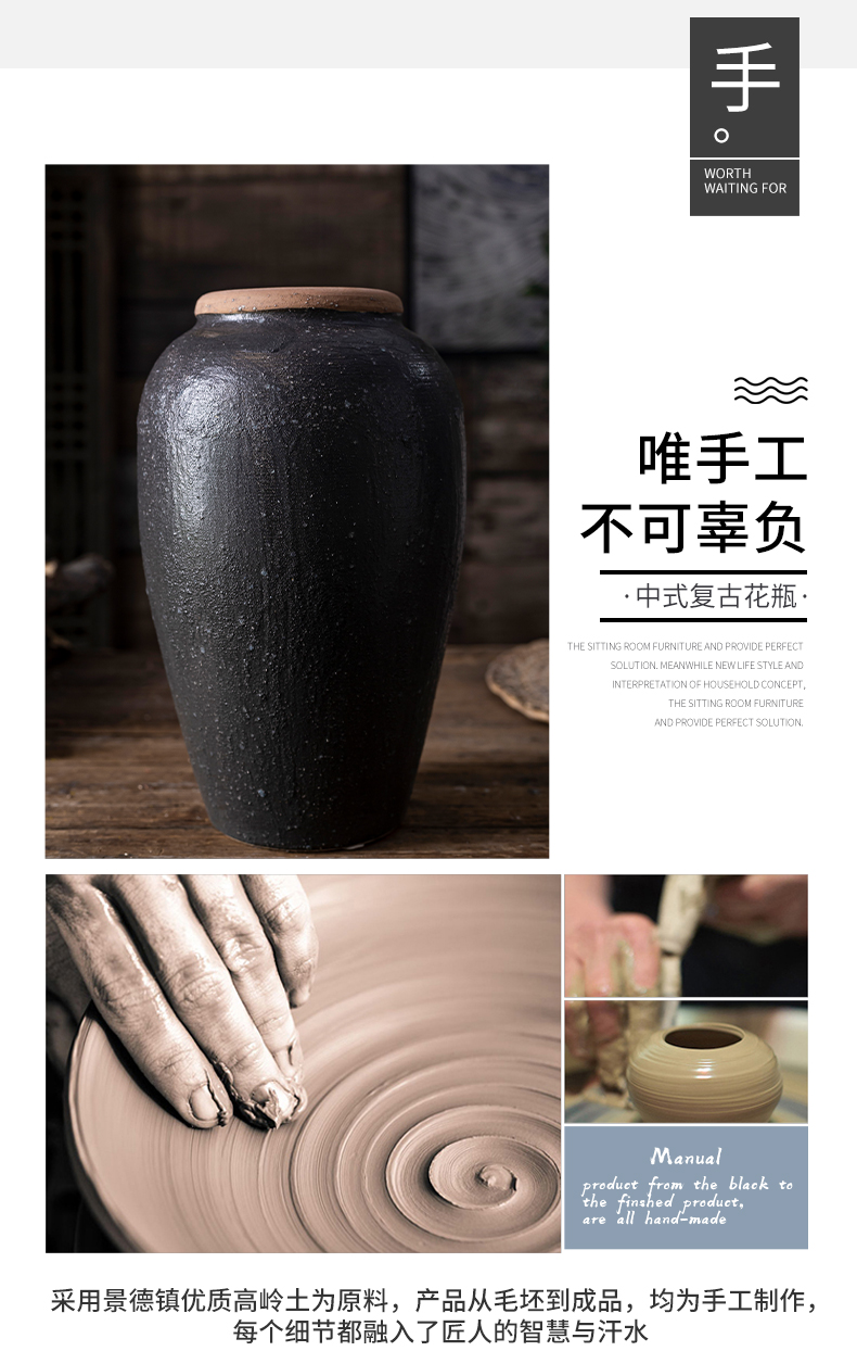 New Chinese style flower arranging dried flower ceramic floret bottle zen furnishing articles sitting room porch desk teahouse adornment clay coarse pottery