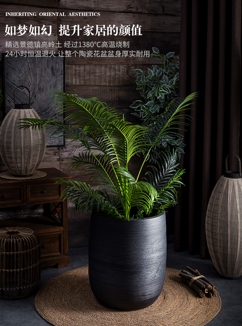 Nordic flowerpot I and contracted vase black ceramic green plant hydroponic POTS of large diameter cylinder indoor plant decoration