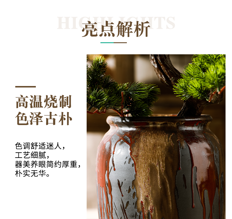 Jingdezhen mesa simulation flower vase of large diameter guest - the greeting pine dry flower manual flow glaze to restore ancient ways do old vase