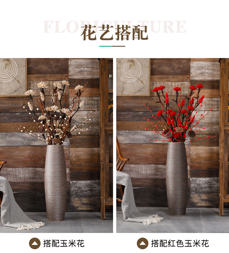 Vase landing big Vase dry flower flower place large ceramic retro light sitting room key-2 luxury decoration villa furnishing articles