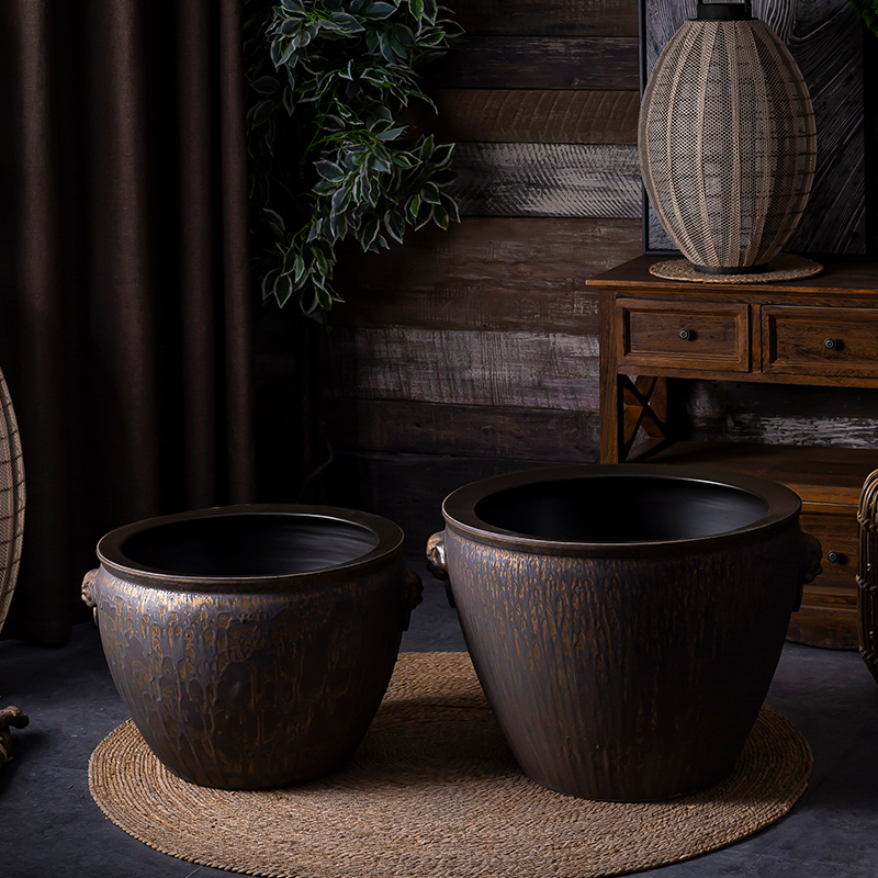 Extra large ceramic fish tank water furnishing articles coarse pottery basin of the lotus pond lily bowl goldfish tank cylinder landscape the tortoise