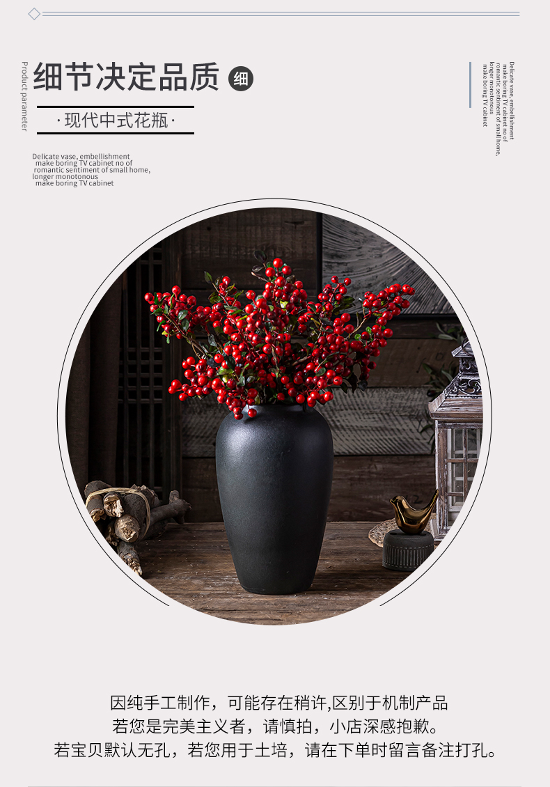Manual coarse pottery vases black Japanese flower implement small flow ceramic zen desktop furnishing articles household dry flower restoring ancient ways