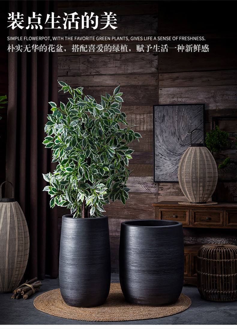 Nordic flowerpot I and contracted vase black ceramic green plant hydroponic POTS of large diameter cylinder indoor plant decoration