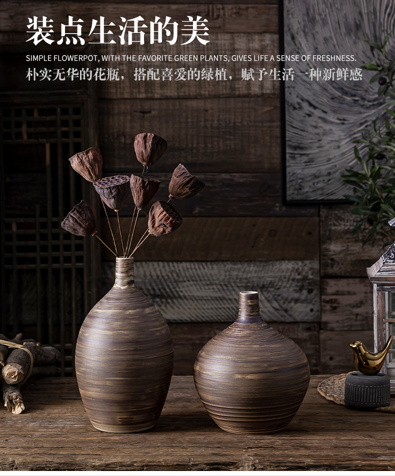 Zen Japanese small retro literary creative ceramic flower vases table dry flower adornment desktop furnishing articles