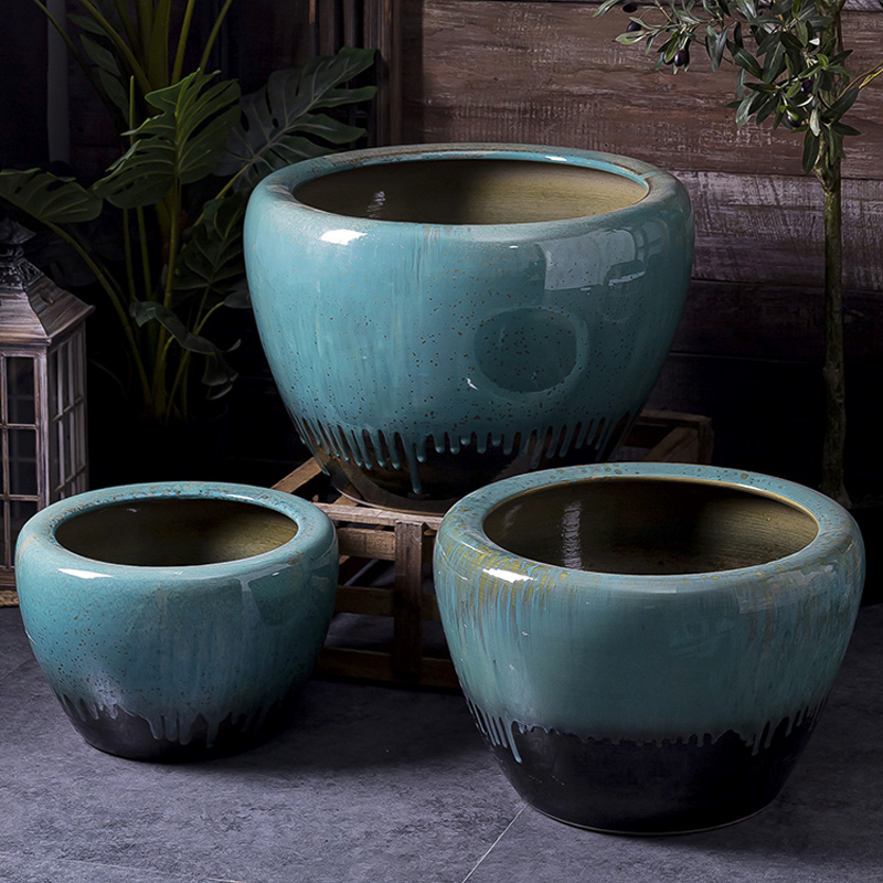 Ceramic aquarium oversized living room lucky furnishing articles and courtyard old VAT lotus big aquarium fish bowl on the balcony