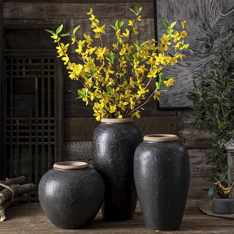 New Chinese style flower arranging dried flower ceramic floret bottle zen furnishing articles sitting room porch desk teahouse adornment clay coarse pottery