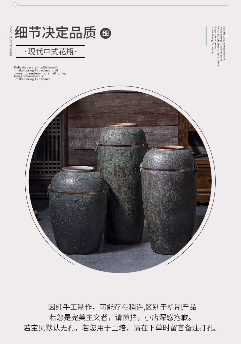 Retro teahouse zen bronze coarse TaoHua device do old clay pottery dried flowers of large vase of literature and art of the home stay facility