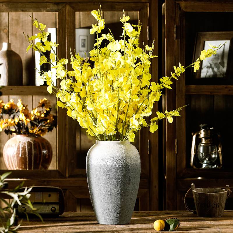 Creative jingdezhen ceramic vase furnishing articles home sitting room simulation flower flower retro coarse pottery desktop decoration
