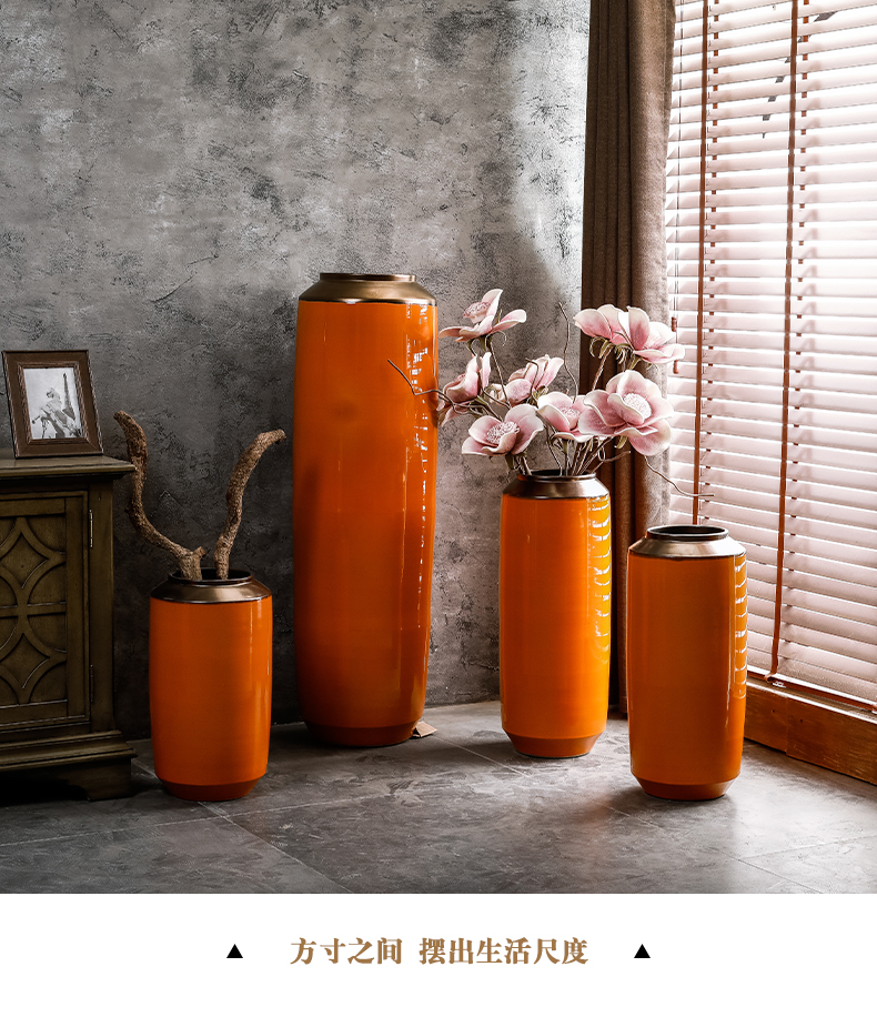 Vase furnishing articles of jingdezhen porcelain clay ceramic sitting room ground flower arrangement large flower implement retro light key-2 luxury jars