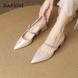 Daphne Mary Jane Shoes Women's 2025 New Autumn French Retro Pointed Toe Shallow Mouth Shoes Women's Thick Heel Shoes
