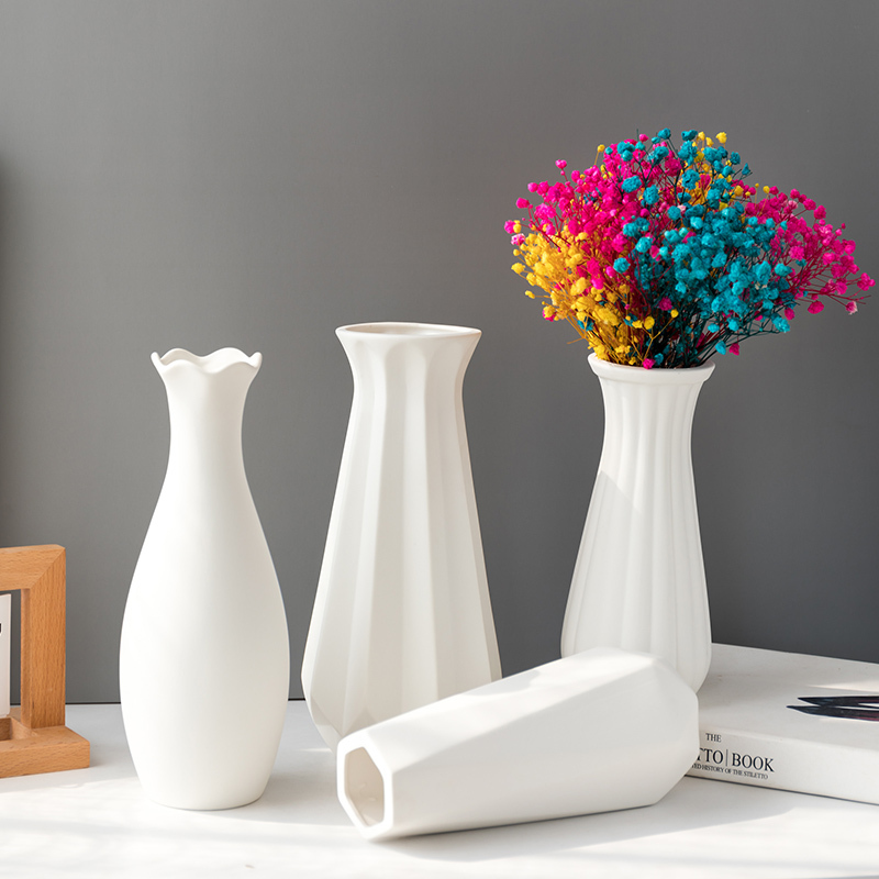 Nordic Modern Minimalist Creative Living Room Flower Arrangement Dried Flower Vase White Artistic Ceramic Flower Vessel Home Decoration Ornament