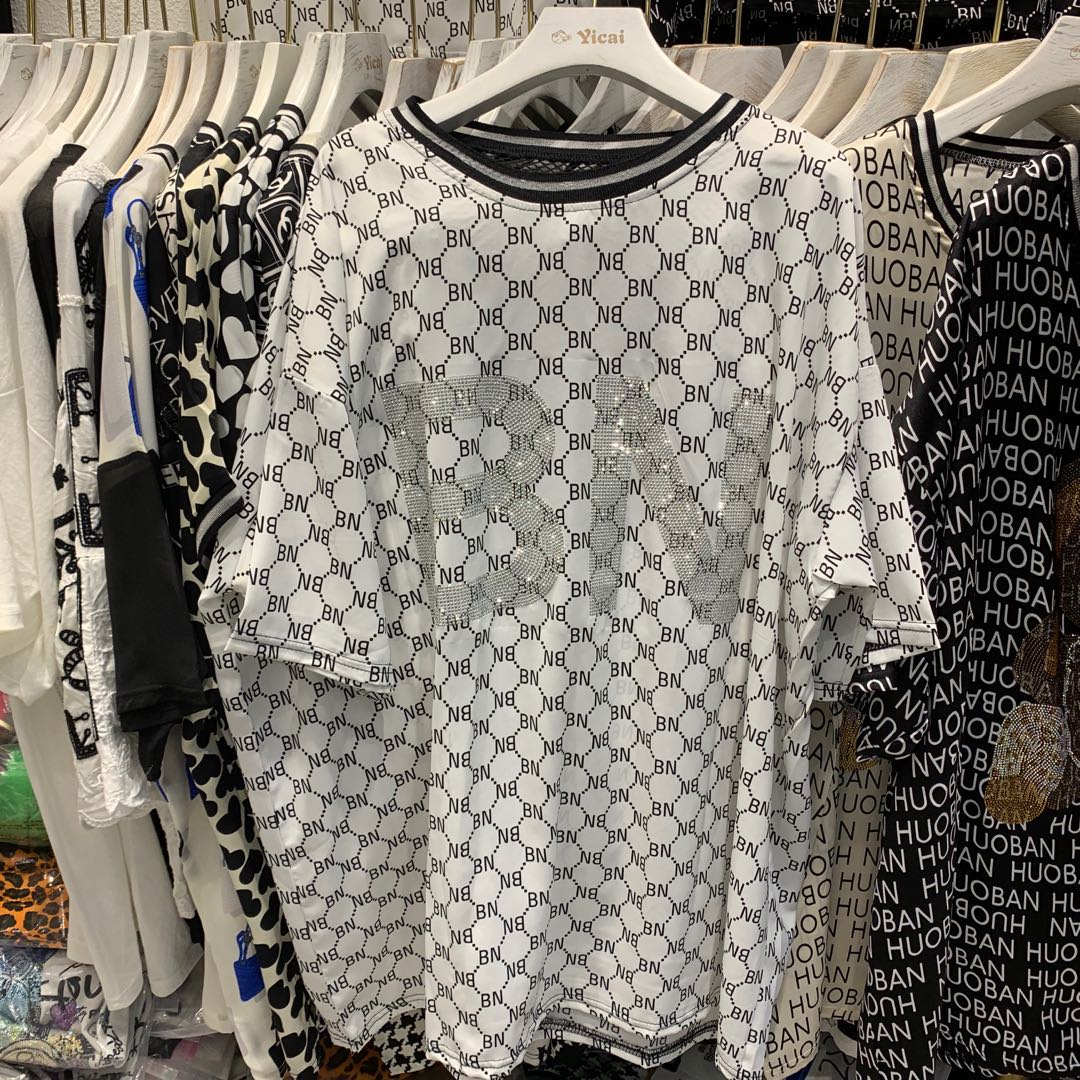 BN Letter WhiteEuropean station Short sleeve 2021 new pattern Big edition easy heavy industry Hot drilling Sense of design T-shirt female summer European goods tide Body