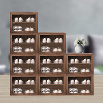 Transparent Shoes Box Solid Wood Dust-Proof Shoes Containing Box Sneakers Finishing Shoes Cabinet Home Simple Wooden Shoe Rack Provincial Space